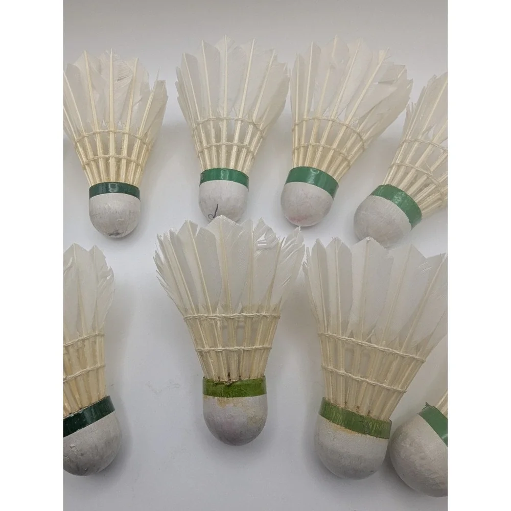 R S L TOURNEY Badminton Shuttlecocks Tube Feather White Green 10pc Vintage READ